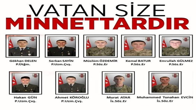 9 ASKERÄ°MÄ°Z ÅžEHÄ°T OLDU 